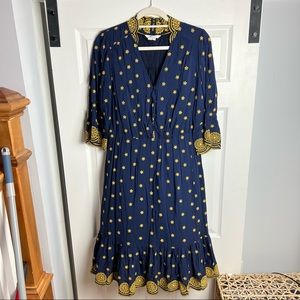 Boden Floral Embroidered Scalloped Trim Midi Dress